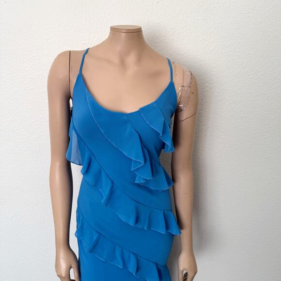 [Petal & Pup] Blue Ciao Tiered Ruffles V-Neck Maxi Dress Side Slit Wedding Sz XL - Picture 4 of 11